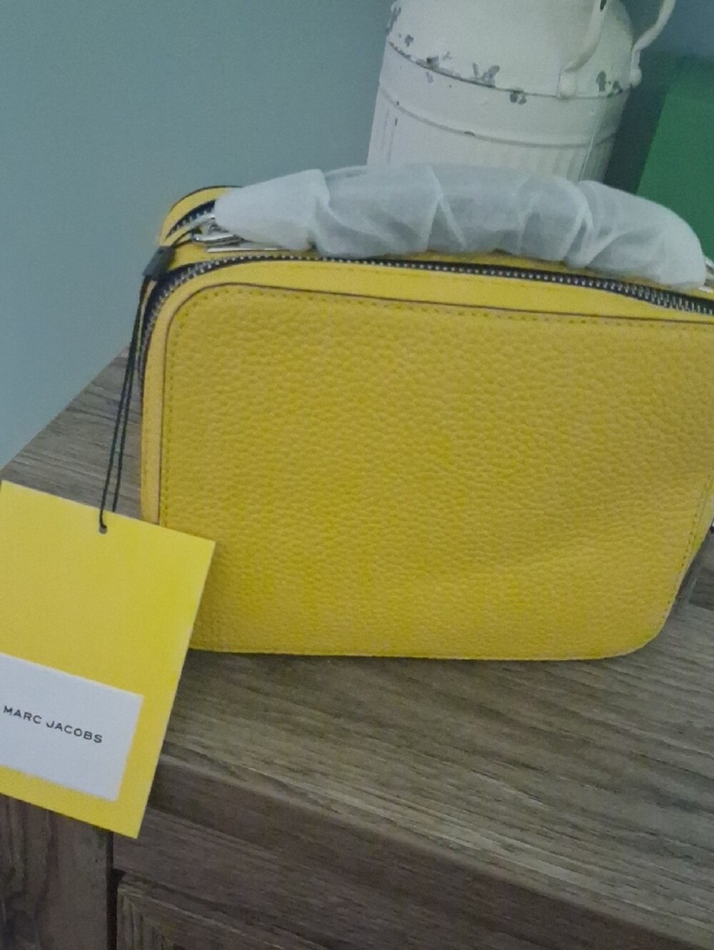 Marc Jacobs Yellow Pebbled Leather Toiletry Bag with Black Logo - Picture 2 of 4